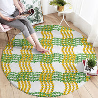 Aloha Hawaii Ilima Maile Lei Round Carpet Palaka Inspired Hawaiian-plaid White