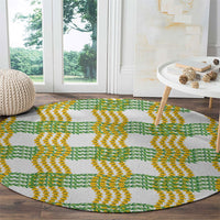 Aloha Hawaii Ilima Maile Lei Round Carpet Palaka Inspired Hawaiian-plaid White