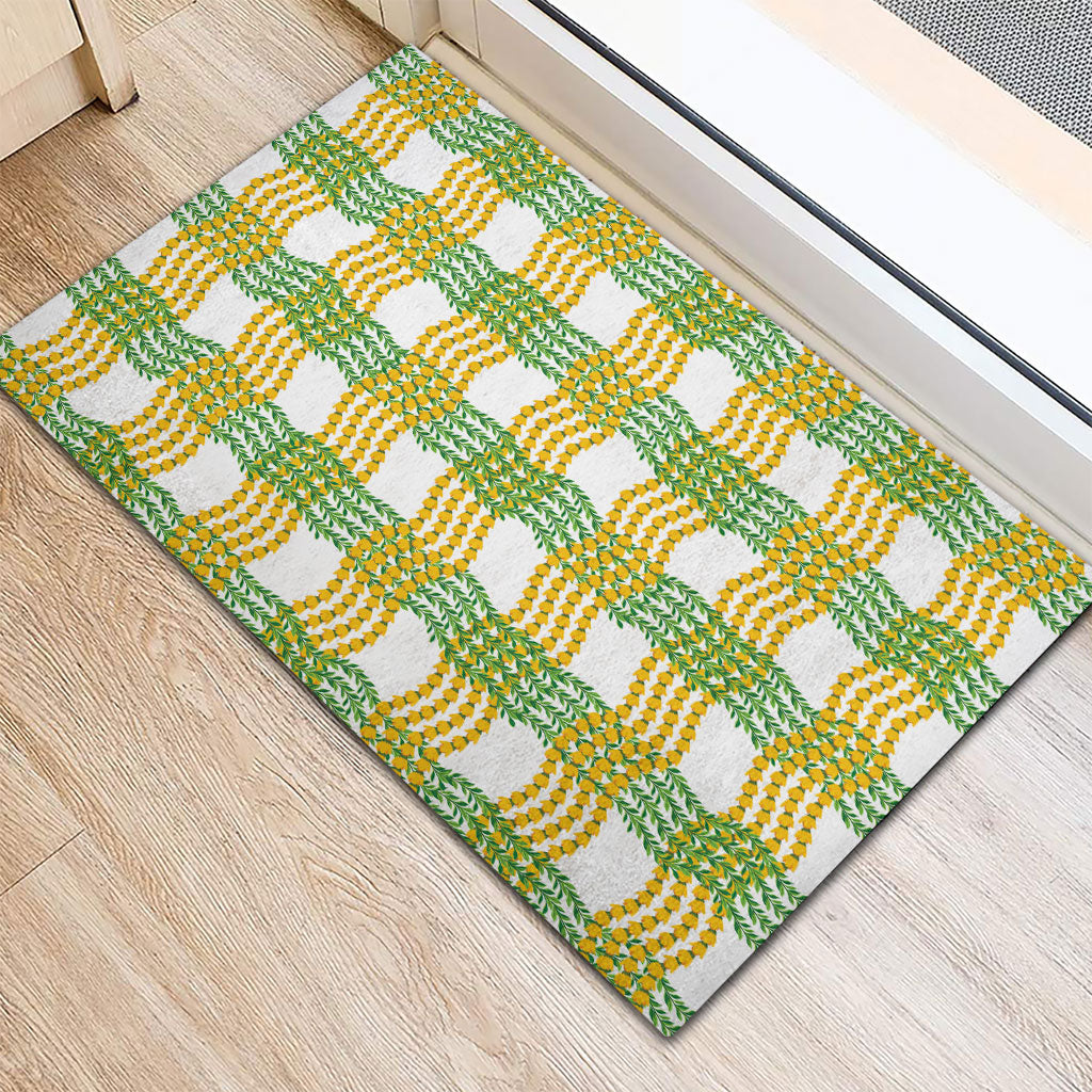 Aloha Hawaii Ilima Maile Lei Rubber Doormat Palaka Inspired Hawaiian-plaid White