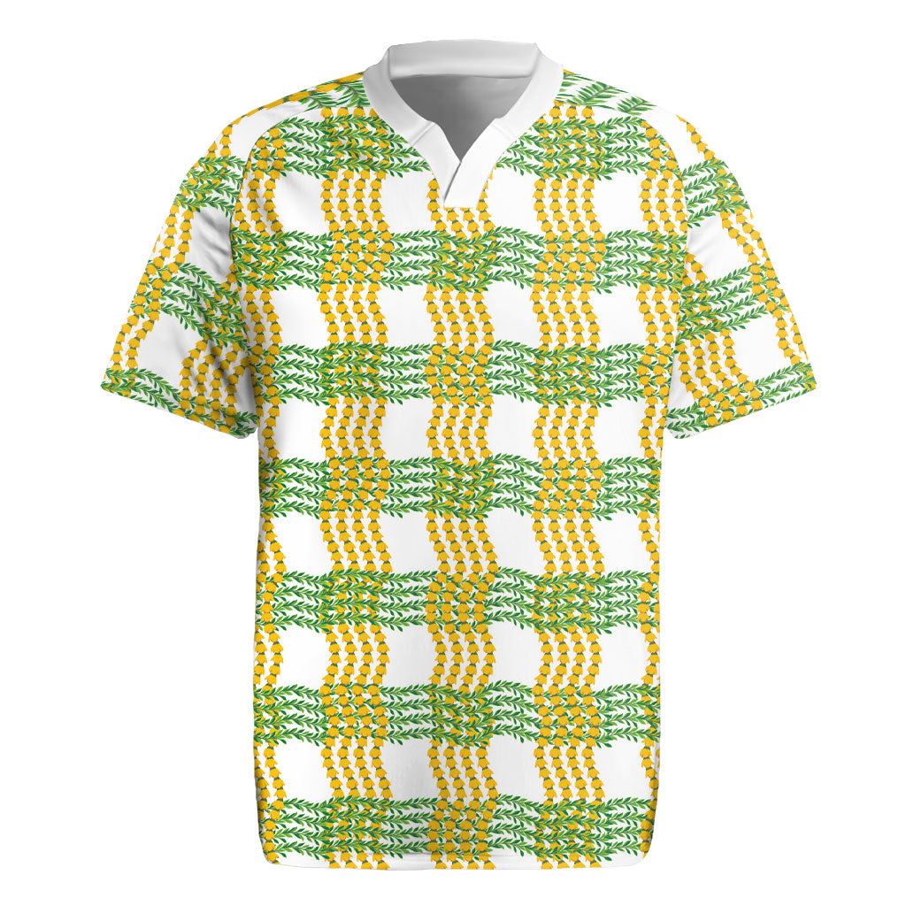 Aloha Hawaii Ilima Maile Lei Rugby Jersey Palaka Inspired Hawaiian-plaid White LT14 White - Polynesian Pride