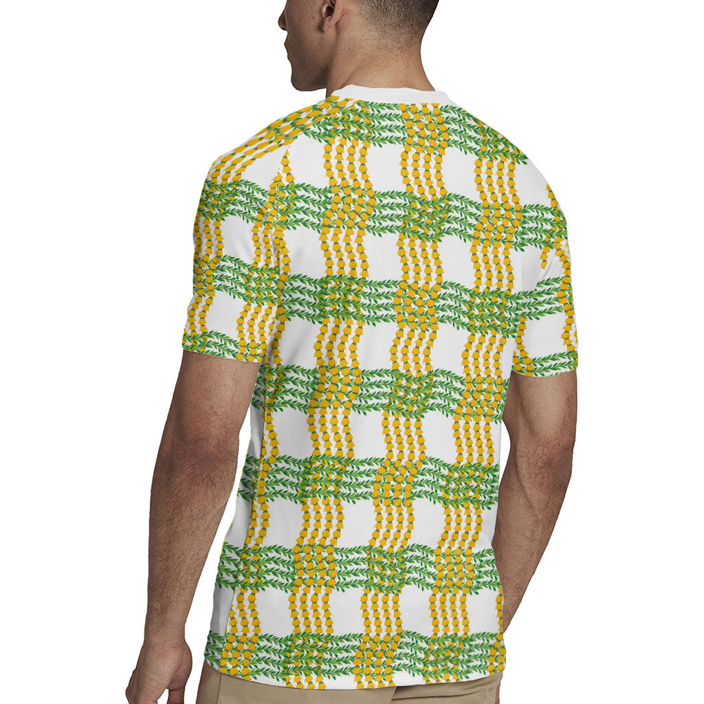 Aloha Hawaii Ilima Maile Lei Rugby Jersey Palaka Inspired Hawaiian-plaid White