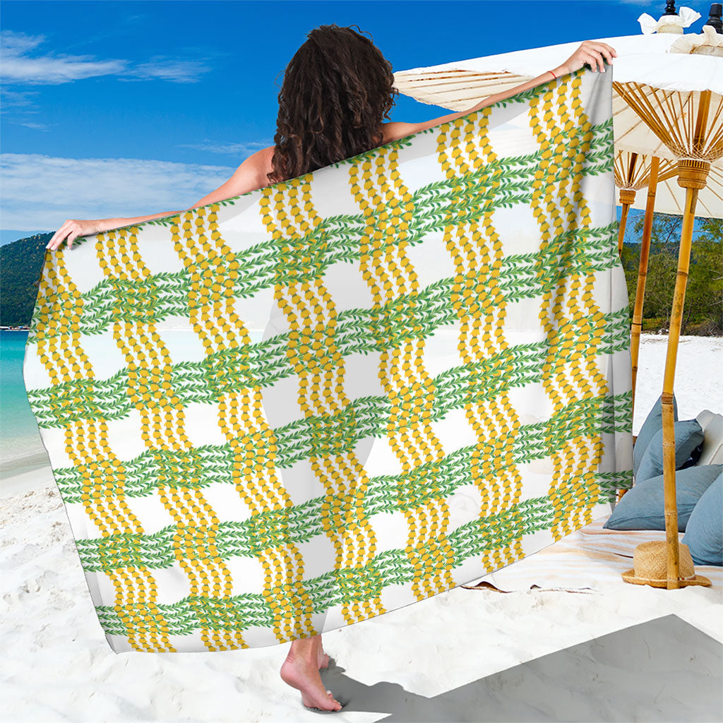 Aloha Hawaii Ilima Maile Lei Sarong Palaka Inspired Hawaiian-plaid White