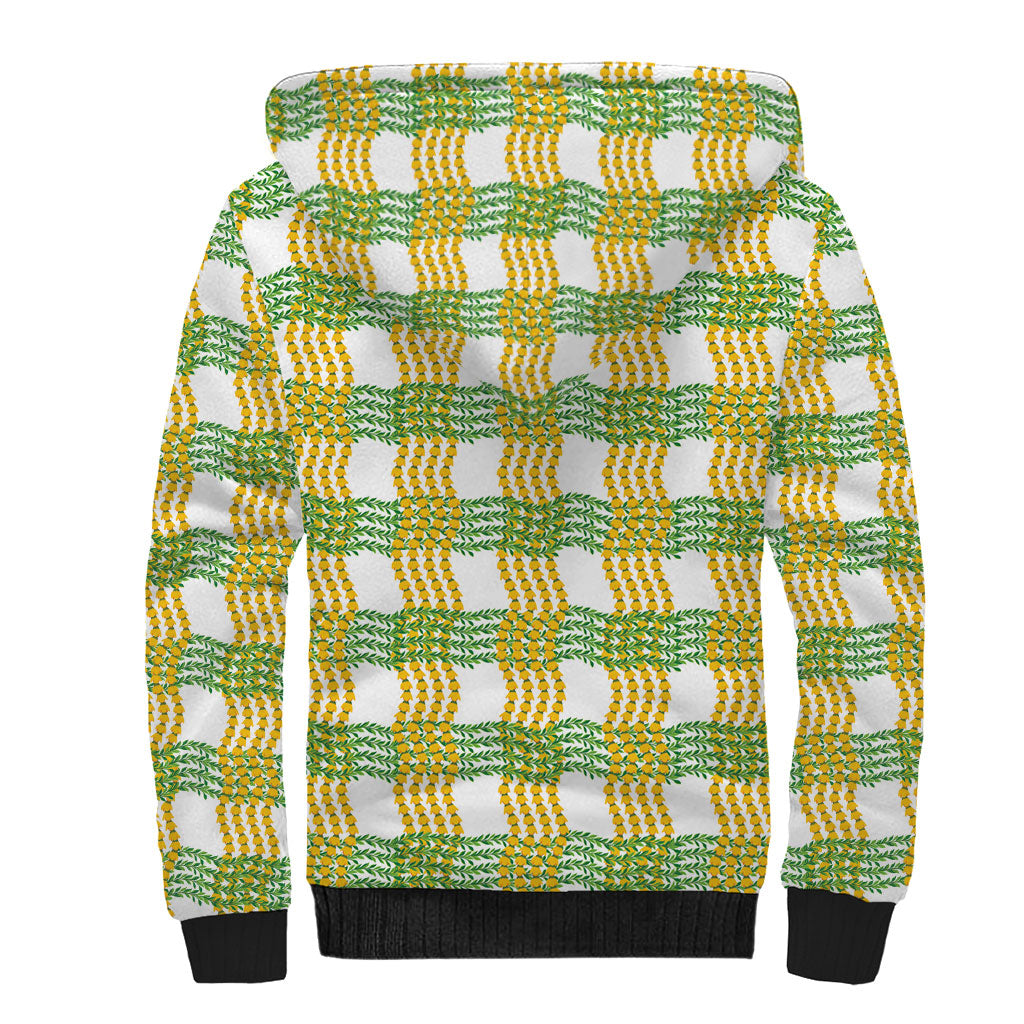 Aloha Hawaii Ilima Maile Lei Sherpa Hoodie Palaka Inspired Hawaiian-plaid White