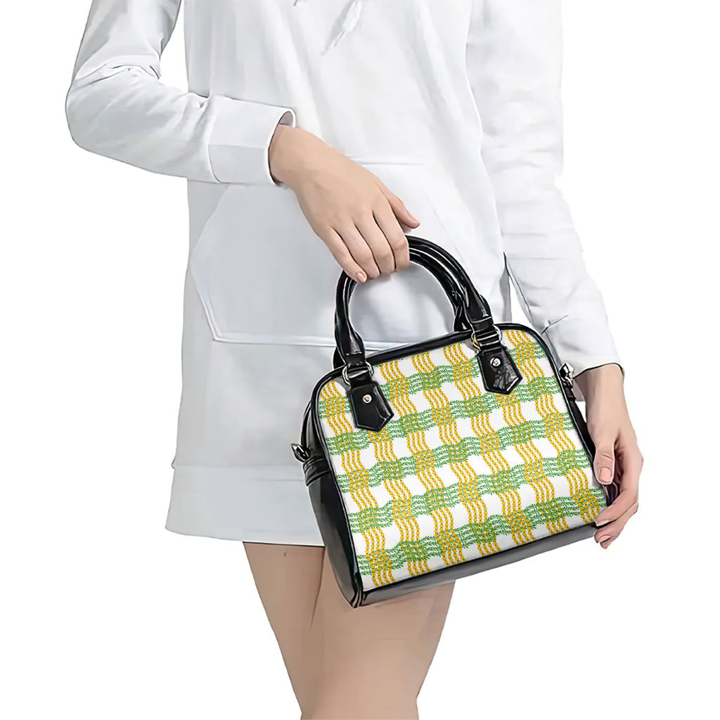 Aloha Hawaii Ilima Maile Lei Shoulder Handbag Palaka Inspired Hawaiian-plaid White