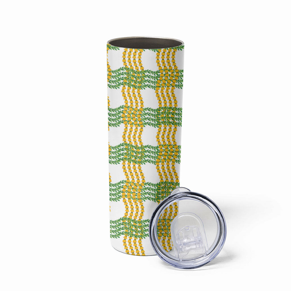 Aloha Hawaii Ilima Maile Lei Skinny Tumbler Palaka Inspired Hawaiian-plaid White