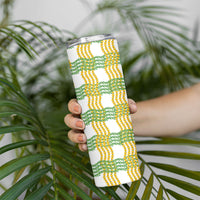 Aloha Hawaii Ilima Maile Lei Skinny Tumbler Palaka Inspired Hawaiian-plaid White