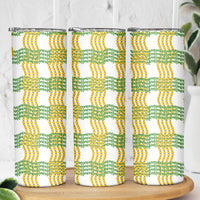 Aloha Hawaii Ilima Maile Lei Skinny Tumbler Palaka Inspired Hawaiian-plaid White