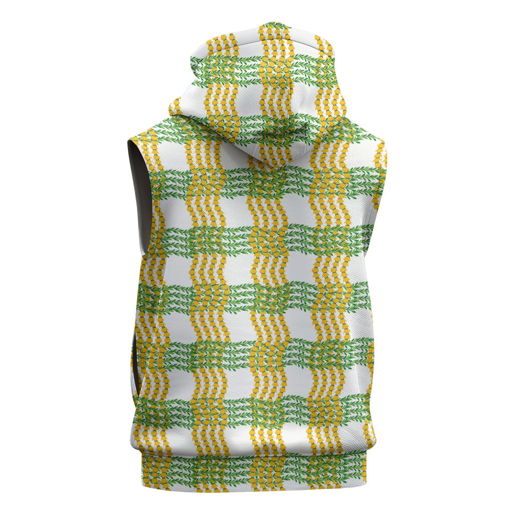 Aloha Hawaii Ilima Maile Lei Sleeveless Hoodie Palaka Inspired Hawaiian-plaid White