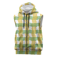 Aloha Hawaii Ilima Maile Lei Sleeveless Zip Hoodie Palaka Inspired Hawaiian-plaid White
