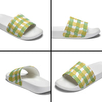 Aloha Hawaii Ilima Maile Lei Slide Sandals Palaka Inspired Hawaiian-plaid White