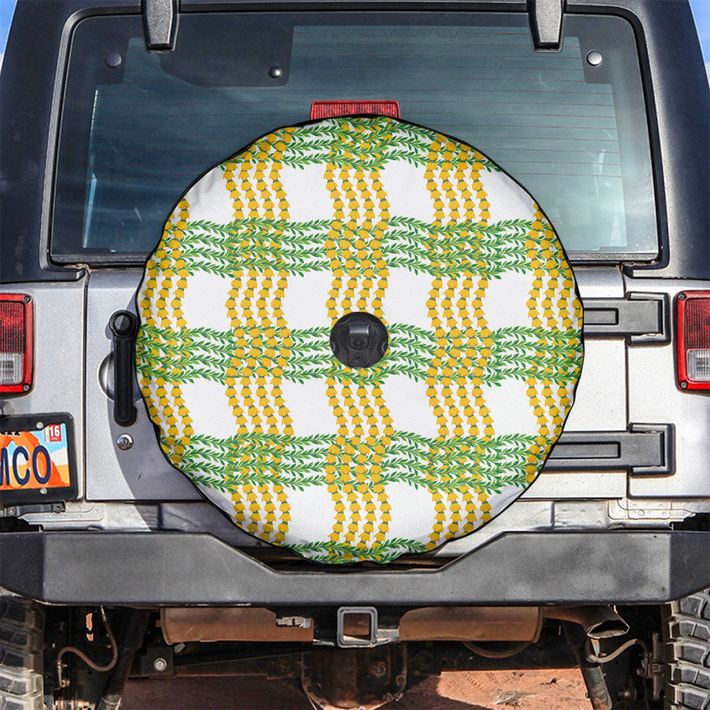 Aloha Hawaii Ilima Maile Lei Spare Tire Cover Palaka Inspired Hawaiian-plaid White