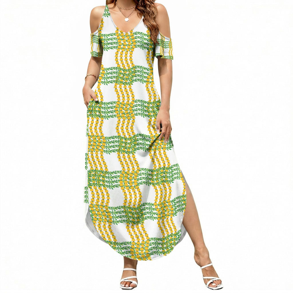 Aloha Hawaii Ilima Maile Lei Summer Maxi Dress Palaka Inspired Hawaiian-plaid White