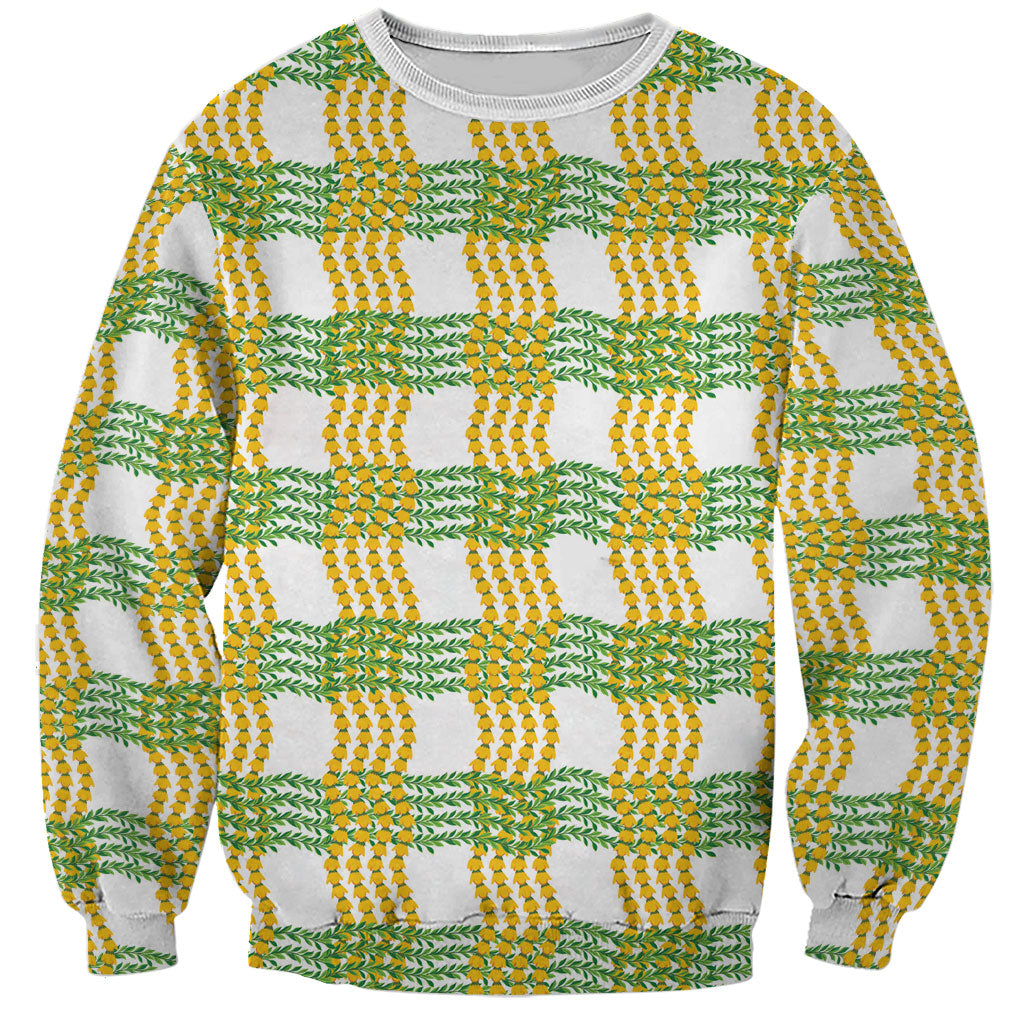 Aloha Hawaii Ilima Maile Lei Sweatshirt Palaka Inspired Hawaiian-plaid White