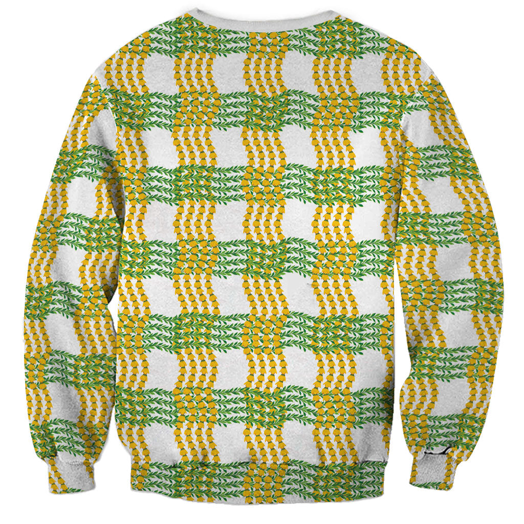 Aloha Hawaii Ilima Maile Lei Sweatshirt Palaka Inspired Hawaiian-plaid White