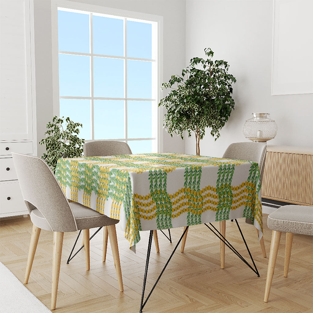 Aloha Hawaii Ilima Maile Lei Tablecloth Palaka Inspired Hawaiian-plaid White