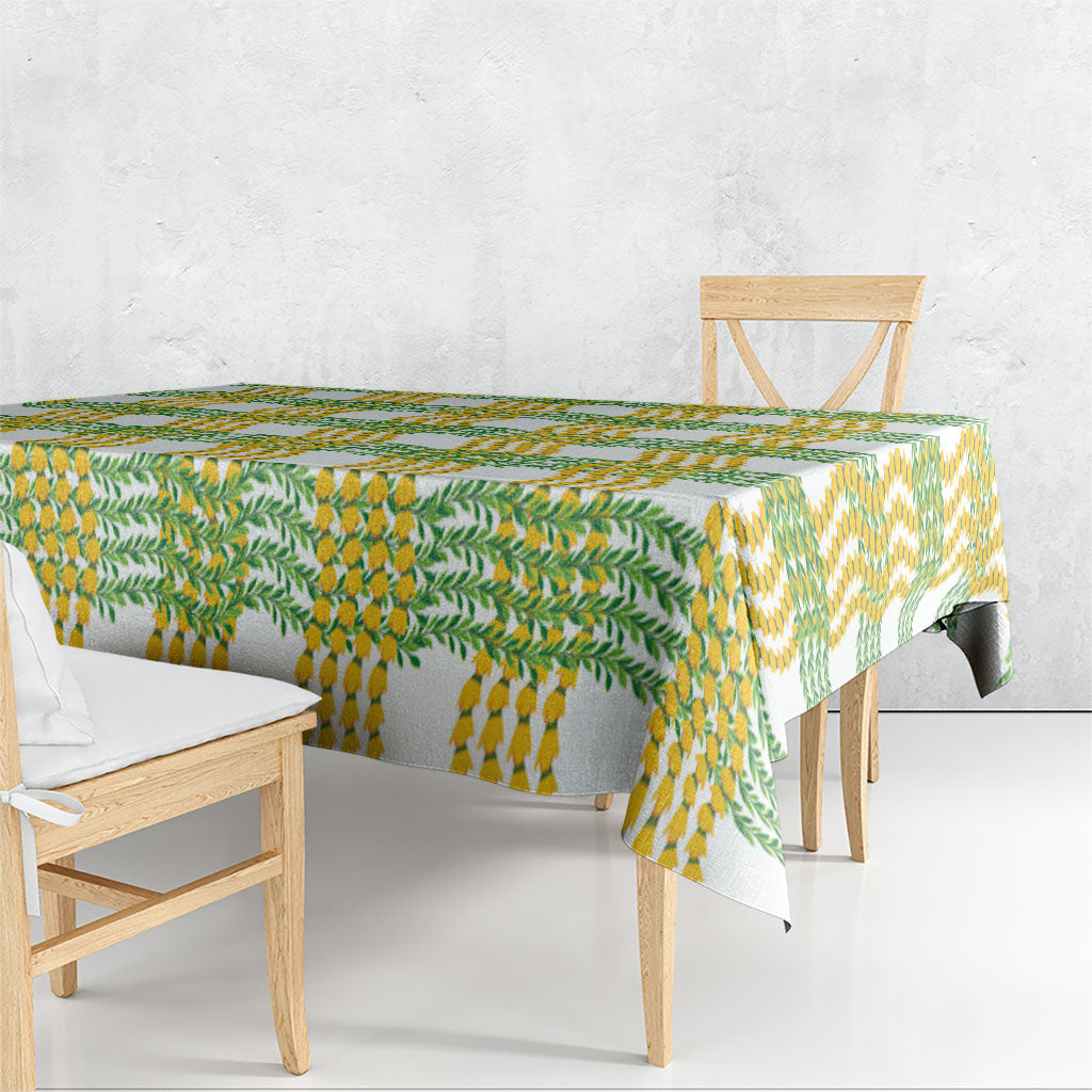 Aloha Hawaii Ilima Maile Lei Tablecloth Palaka Inspired Hawaiian-plaid White