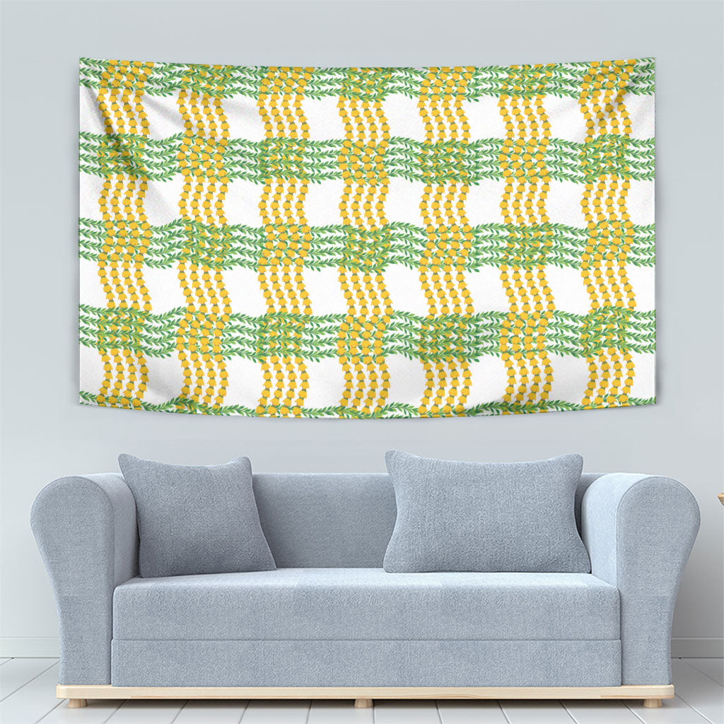 Aloha Hawaii Ilima Maile Lei Tapestry Palaka Inspired Hawaiian-plaid White