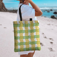 Aloha Hawaii Ilima Maile Lei Tote Bag Palaka Inspired Hawaiian-plaid White