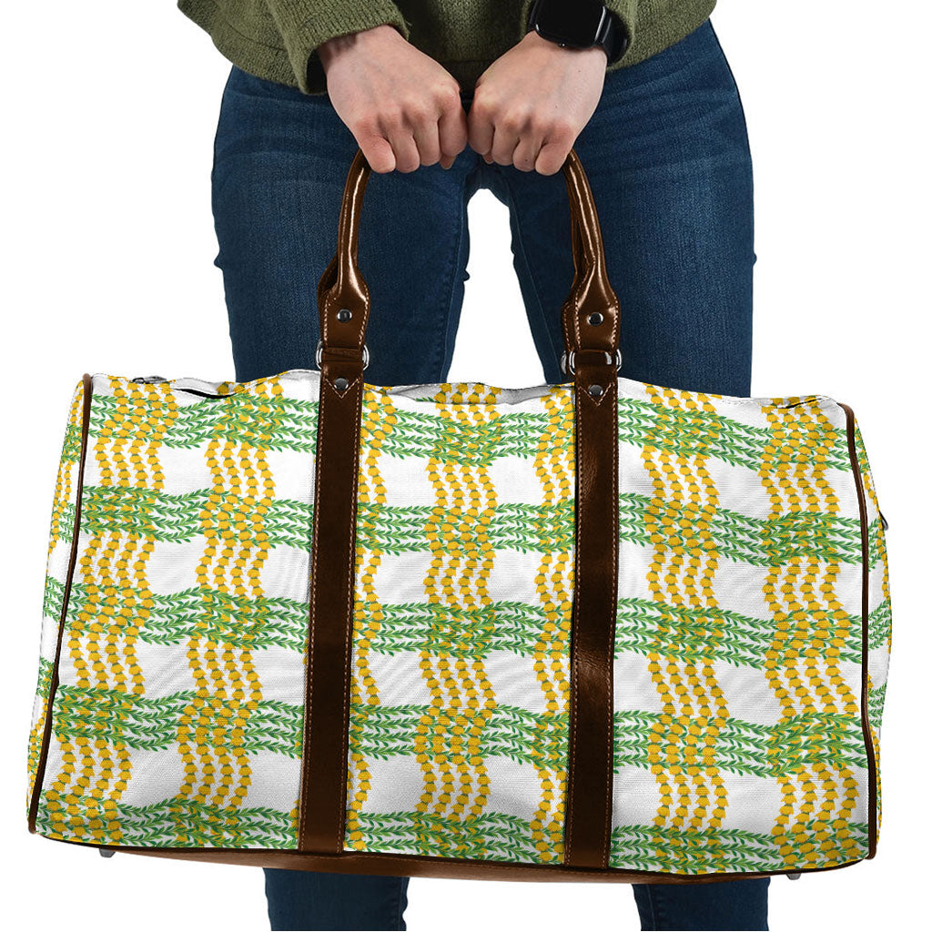 Aloha Hawaii Ilima Maile Lei Travel Bag Palaka Inspired Hawaiian-plaid White LT14 White - Polynesian Pride