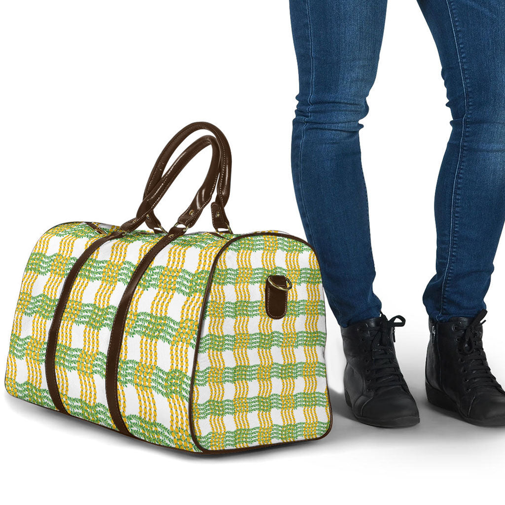Aloha Hawaii Ilima Maile Lei Travel Bag Palaka Inspired Hawaiian-plaid White