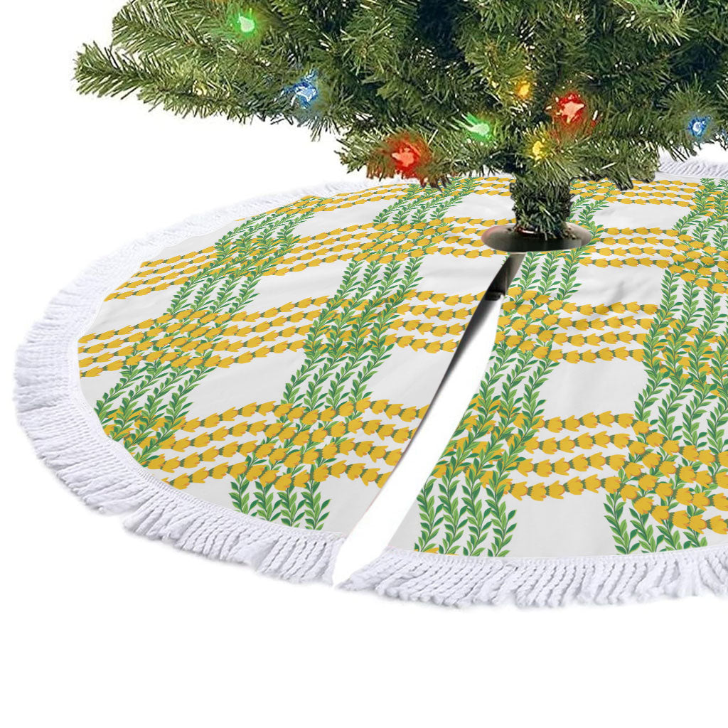 Aloha Hawaii Ilima Maile Lei Tree Skirt Palaka Inspired Hawaiian-plaid White