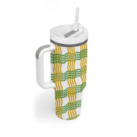 Aloha Hawaii Ilima Maile Lei Tumbler With Handle Palaka Inspired Hawaiian-plaid White