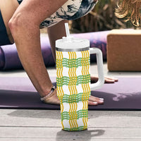 Aloha Hawaii Ilima Maile Lei Tumbler With Handle Palaka Inspired Hawaiian-plaid White