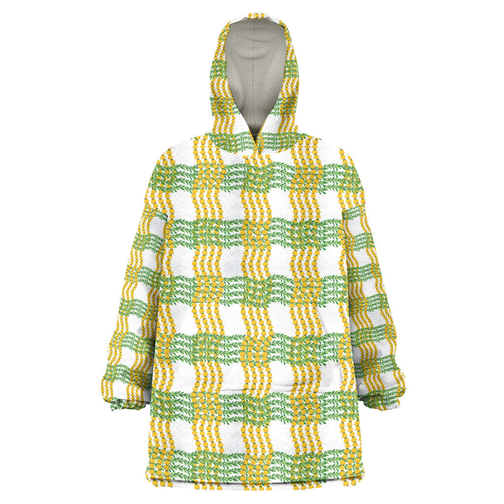 Aloha Hawaii Ilima Maile Lei Wearable Blanket Hoodie Palaka Inspired Hawaiian-plaid White