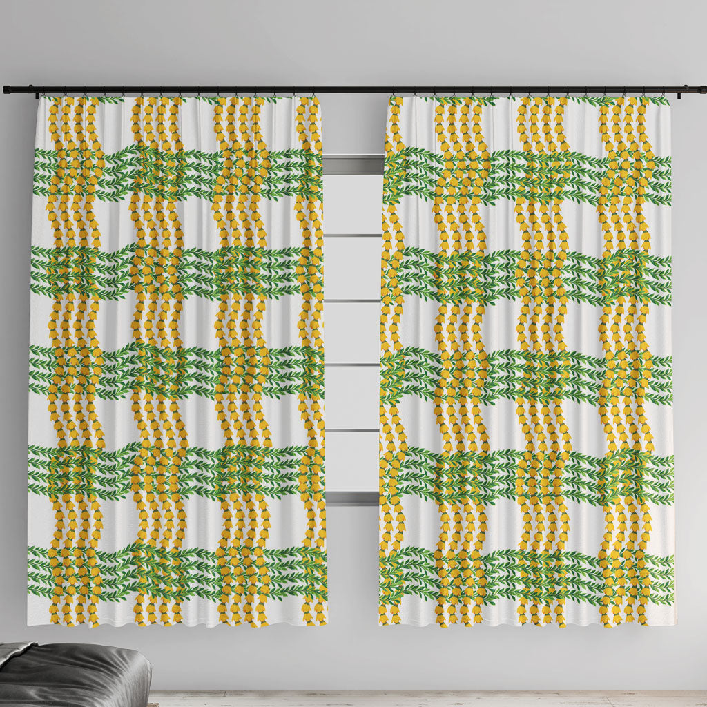 Aloha Hawaii Ilima Maile Lei Window Curtain Palaka Inspired Hawaiian-plaid White