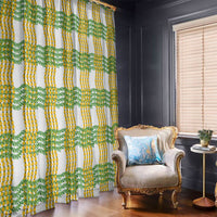 Aloha Hawaii Ilima Maile Lei Window Curtain Palaka Inspired Hawaiian-plaid White