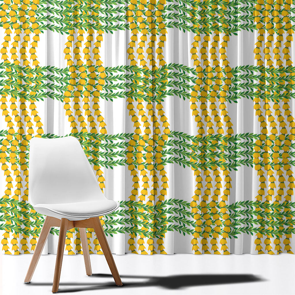 Aloha Hawaii Ilima Maile Lei Window Curtain Palaka Inspired Hawaiian-plaid White