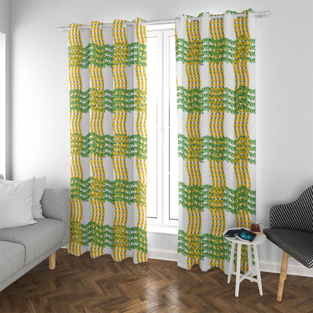 Aloha Hawaii Ilima Maile Lei Window Curtain Palaka Inspired Hawaiian-plaid White