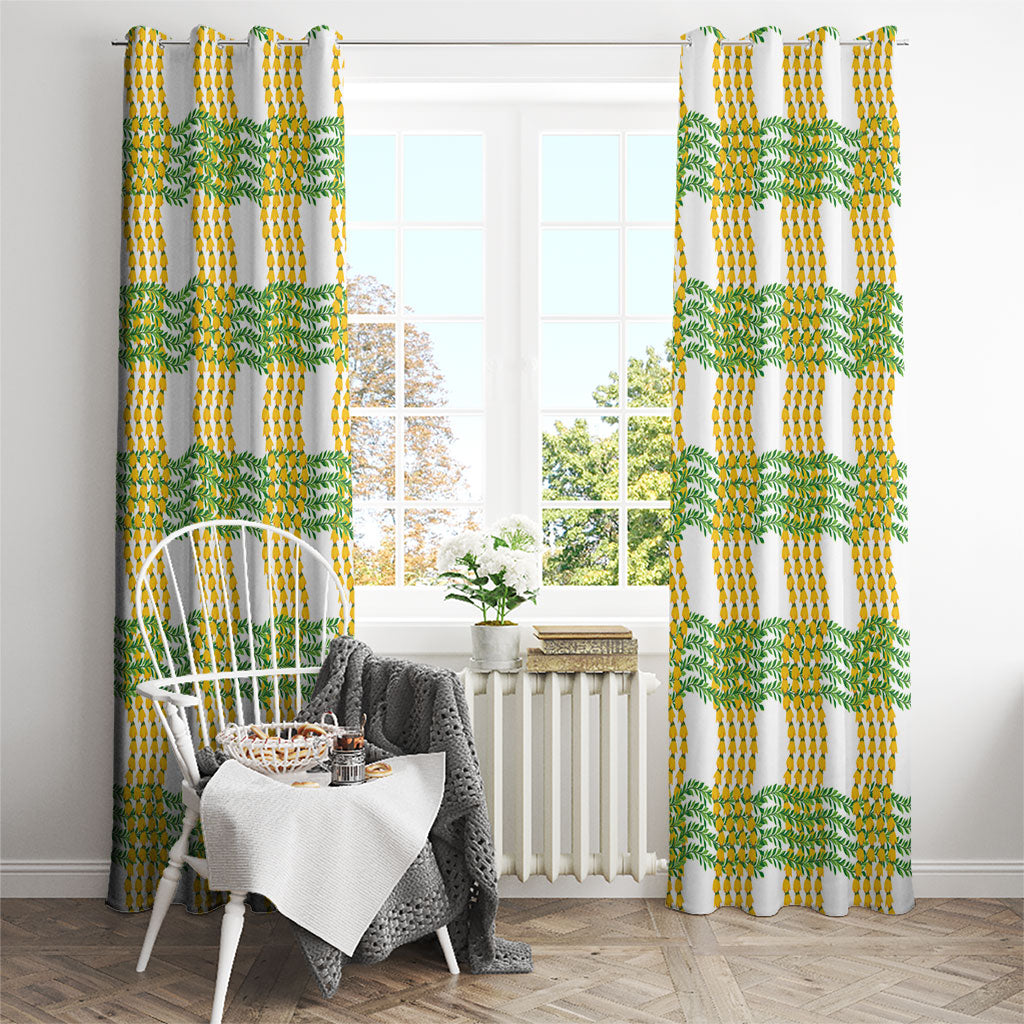 Aloha Hawaii Ilima Maile Lei Window Curtain Palaka Inspired Hawaiian-plaid White