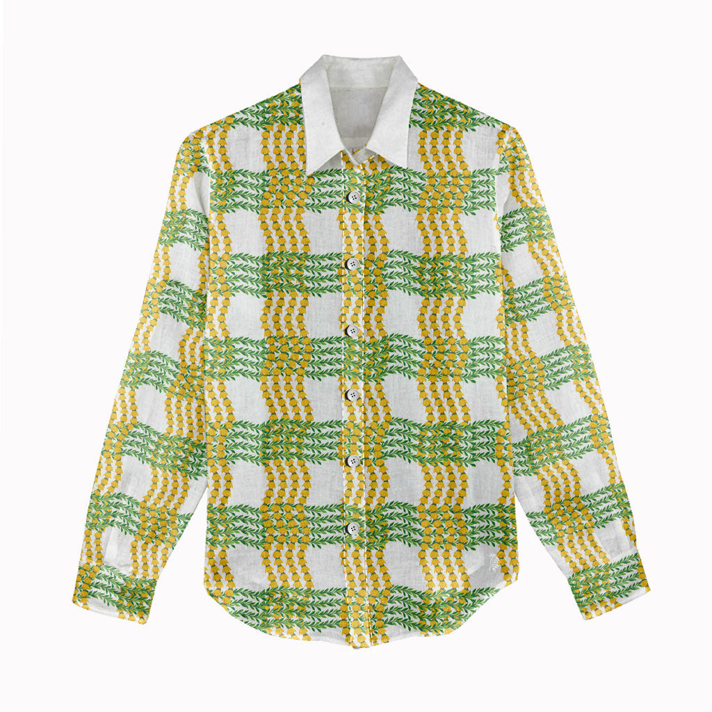 Aloha Hawaii Ilima Maile Lei Women Casual Shirt Palaka Inspired Hawaiian-plaid White