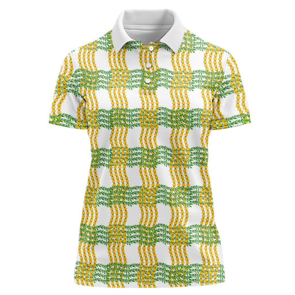 Aloha Hawaii Ilima Maile Lei Women Polo Shirt Palaka Inspired Hawaiian-plaid White
