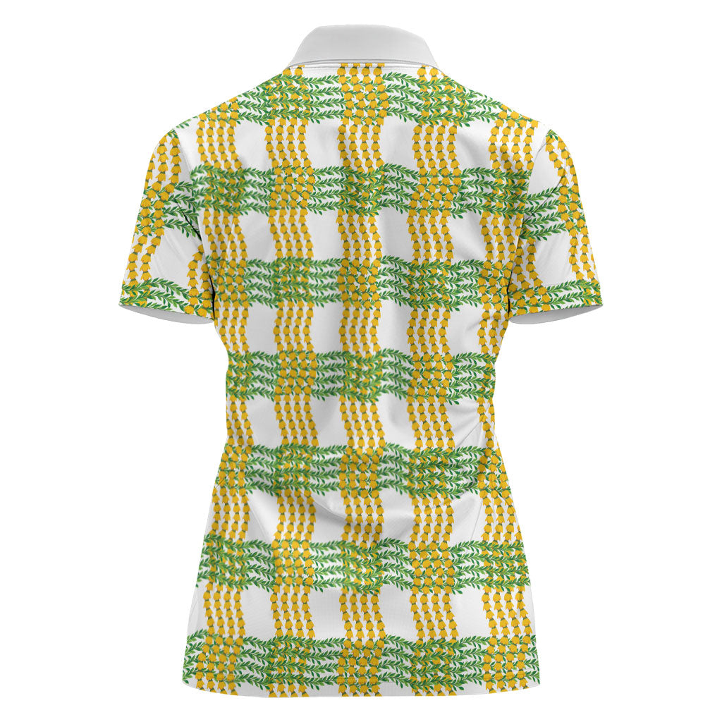 Aloha Hawaii Ilima Maile Lei Women Polo Shirt Palaka Inspired Hawaiian-plaid White