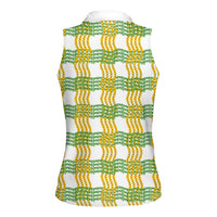 Aloha Hawaii Ilima Maile Lei Women Sleeveless Polo Shirt Palaka Inspired Hawaiian-plaid White