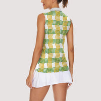 Aloha Hawaii Ilima Maile Lei Women Sleeveless Polo Shirt Palaka Inspired Hawaiian-plaid White