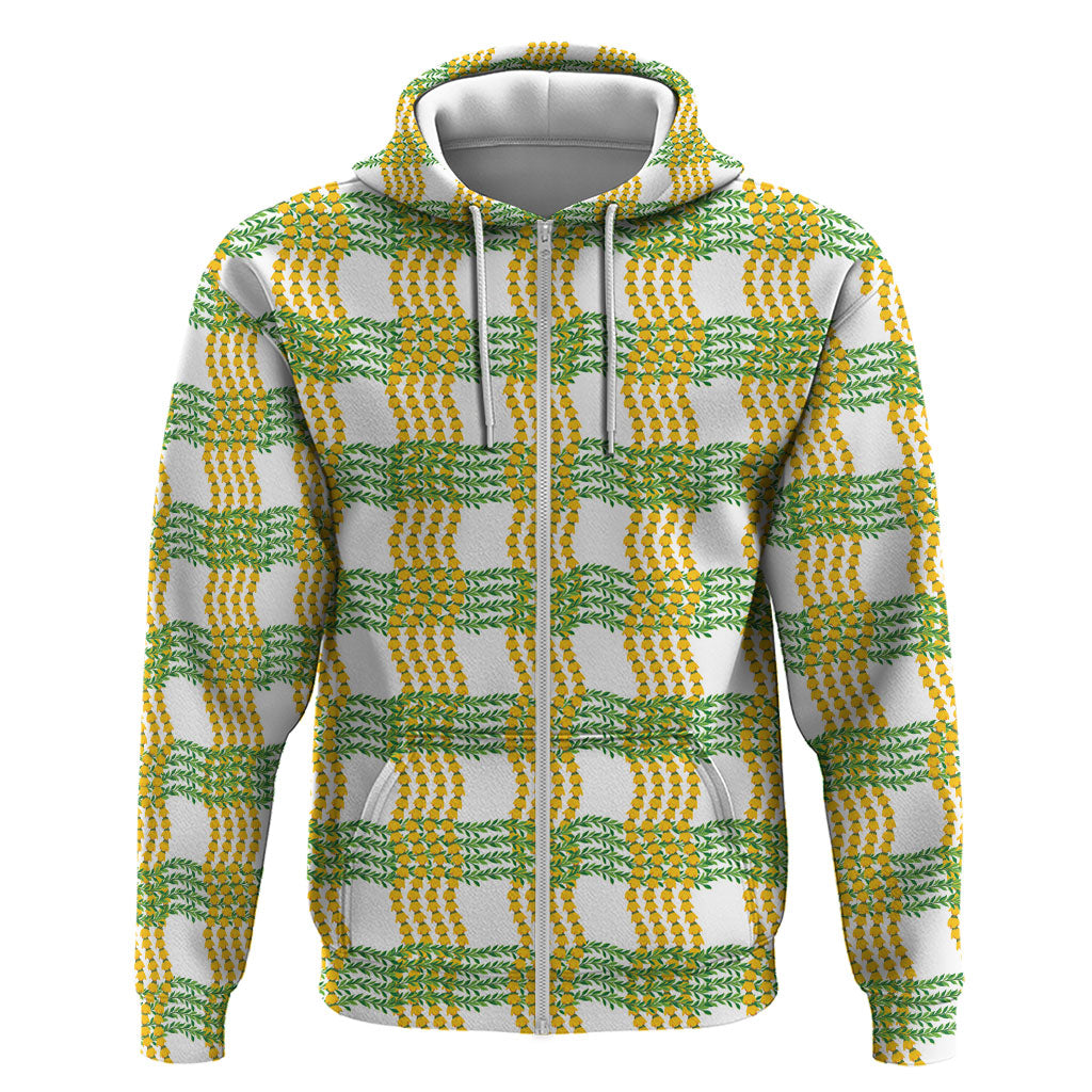 Aloha Hawaii Ilima Maile Lei Zip Hoodie Palaka Inspired Hawaiian-plaid White
