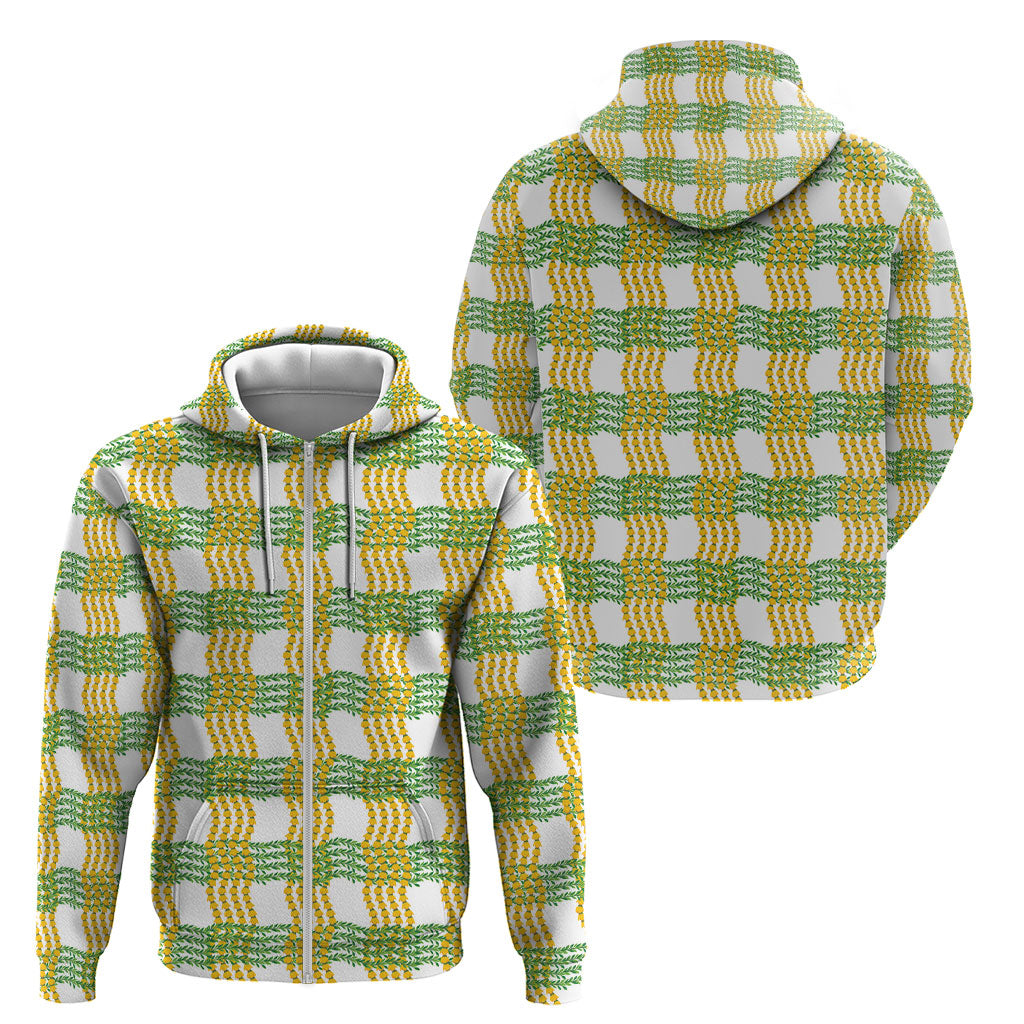 Aloha Hawaii Ilima Maile Lei Zip Hoodie Palaka Inspired Hawaiian-plaid White