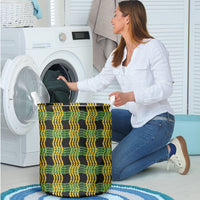 Aloha Hawaii Ilima Maile Lei Laundry Basket Palaka Inspired Hawaiian-plaid Black