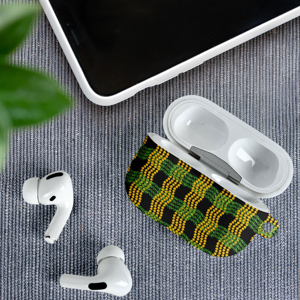 Aloha Hawaii Ilima Maile Lei AirPods Case Palaka Inspired Hawaiian-plaid Black