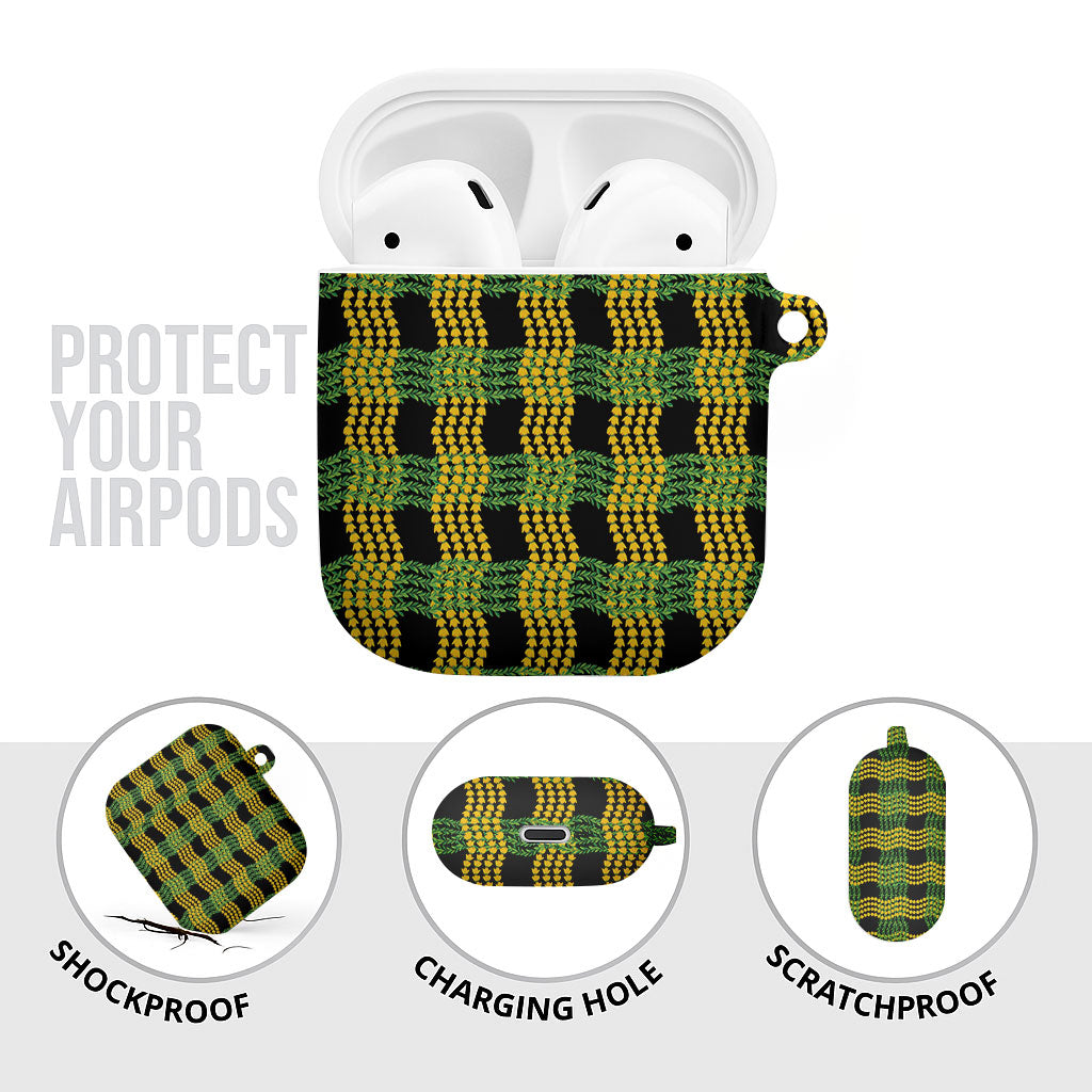 Aloha Hawaii Ilima Maile Lei AirPods Case Palaka Inspired Hawaiian-plaid Black