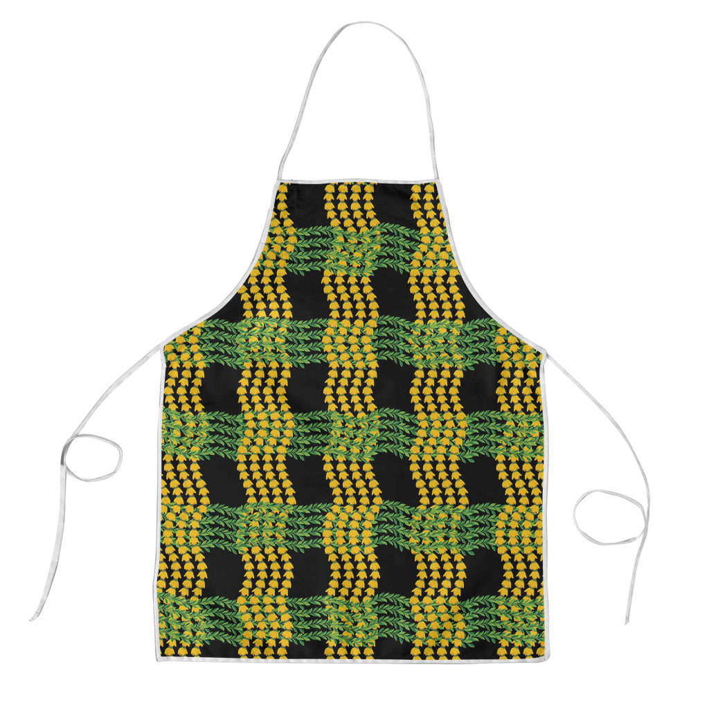 Aloha Hawaii Ilima Maile Lei Apron Palaka Inspired Hawaiian-plaid Black LT14 Black - Polynesian Pride