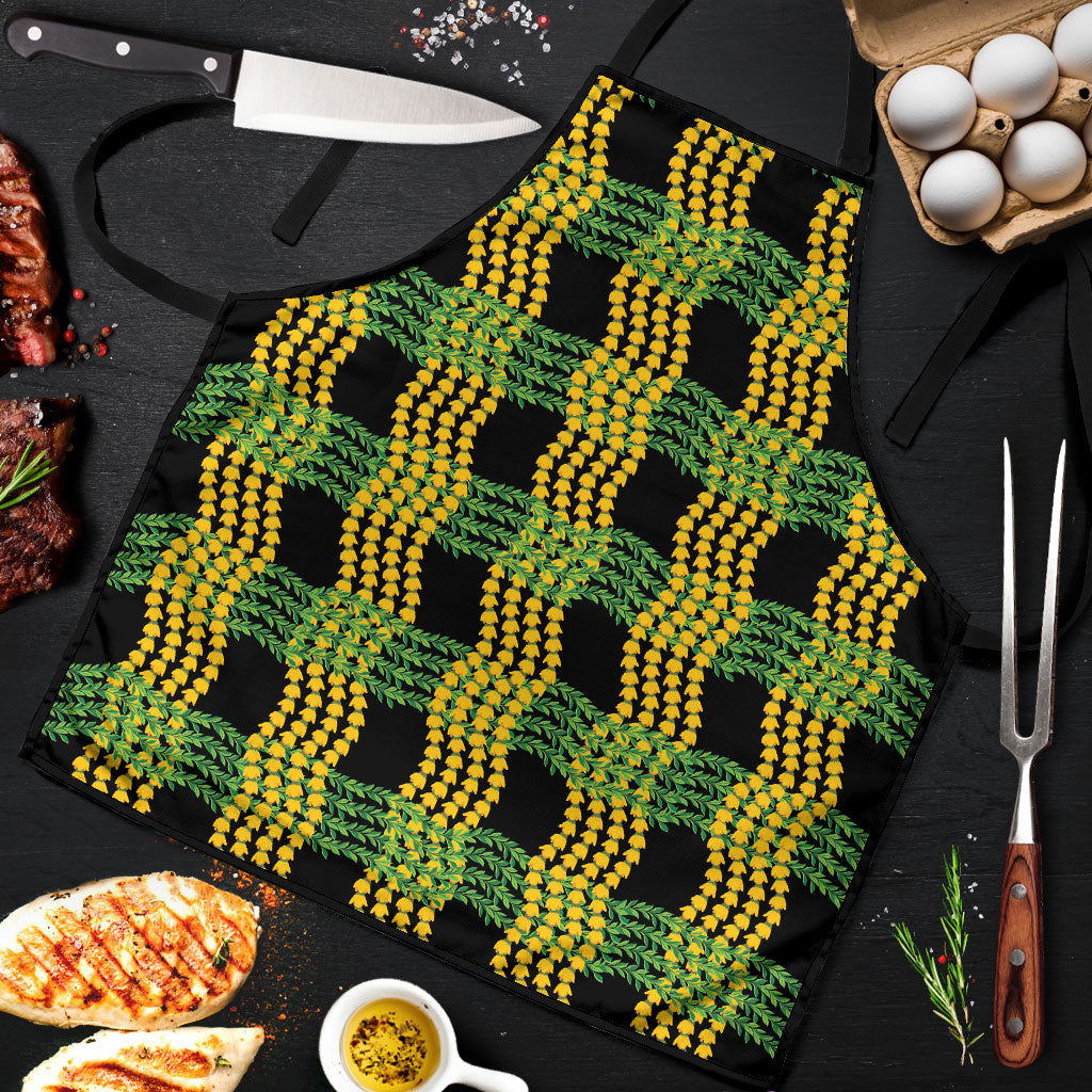 Aloha Hawaii Ilima Maile Lei Apron Palaka Inspired Hawaiian-plaid Black