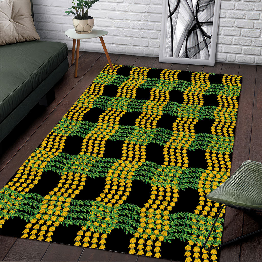 Aloha Hawaii Ilima Maile Lei Area Rug Palaka Inspired Hawaiian-plaid Black