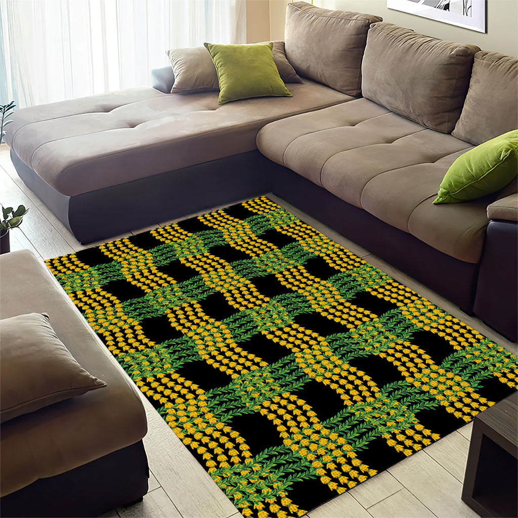 Aloha Hawaii Ilima Maile Lei Area Rug Palaka Inspired Hawaiian-plaid Black