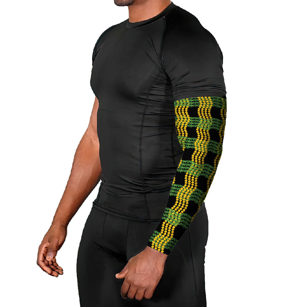 Aloha Hawaii Ilima Maile Lei Arm Sleeves Palaka Inspired Hawaiian-plaid Black