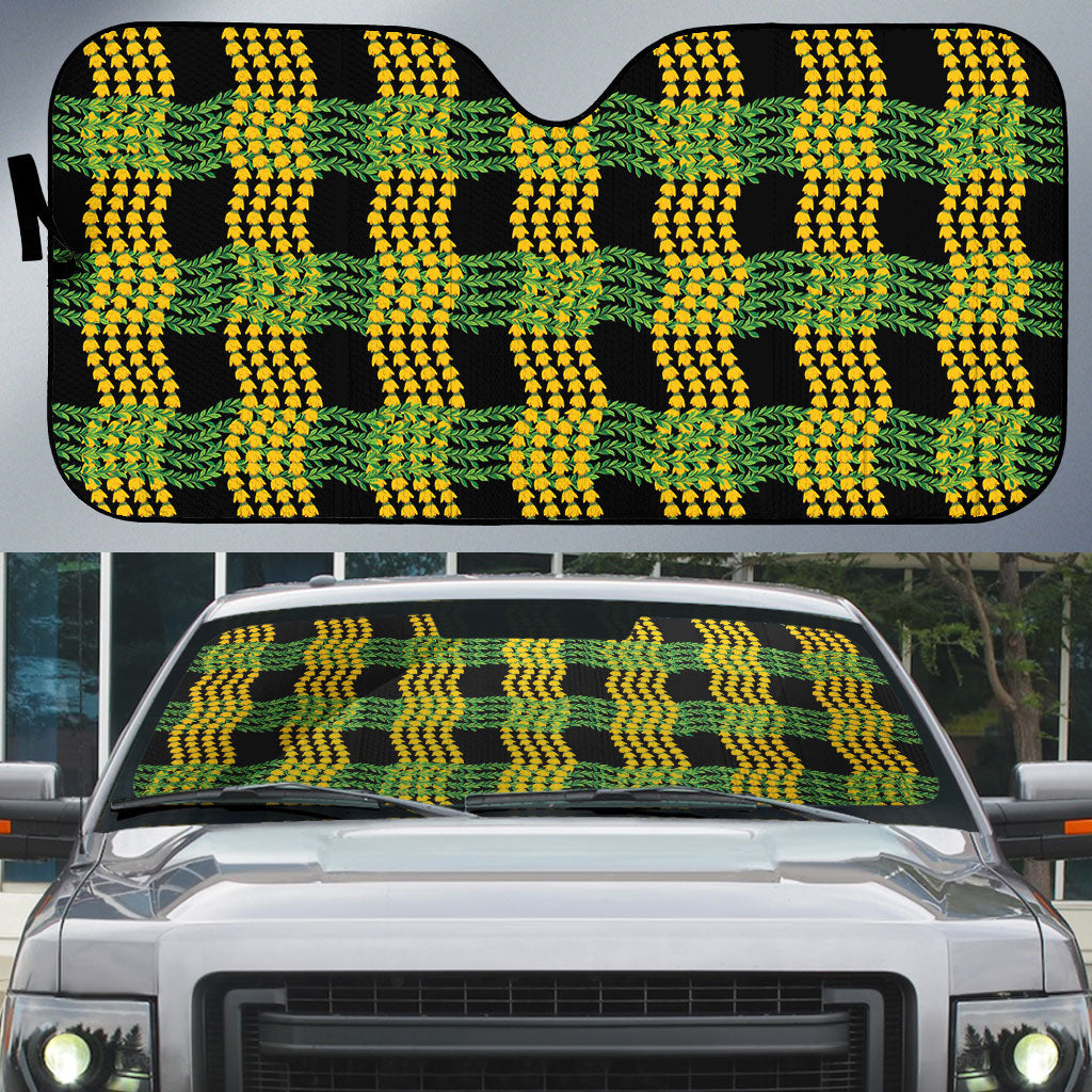 Aloha Hawaii Ilima Maile Lei Auto Sun Shade Palaka Inspired Hawaiian-plaid Black LT14 Black - Polynesian Pride