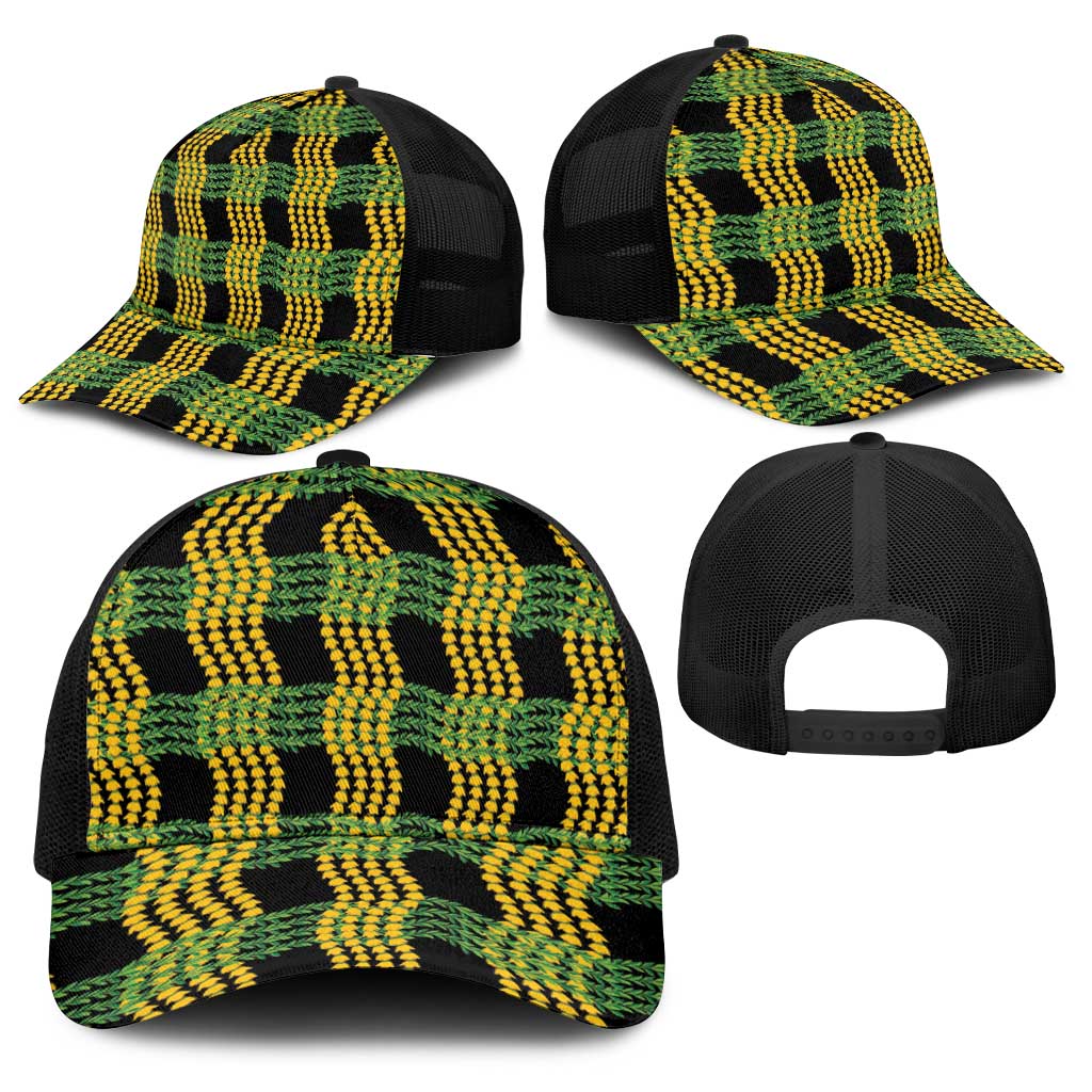 Aloha Hawaii Ilima Maile Lei Baseball Net Cap Palaka Inspired Hawaiian-plaid Black